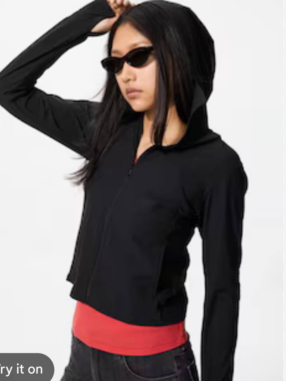 Uniqlo Black Hooded Zip Jacket with Red Trim